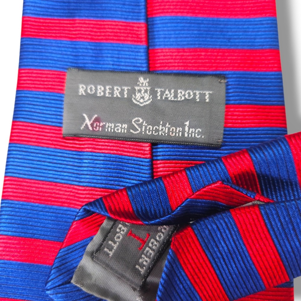 Robert Talbott Norman Stockton Silk Necktie Bold Stripe Red Blue Made In USA - Picture 5 of 7